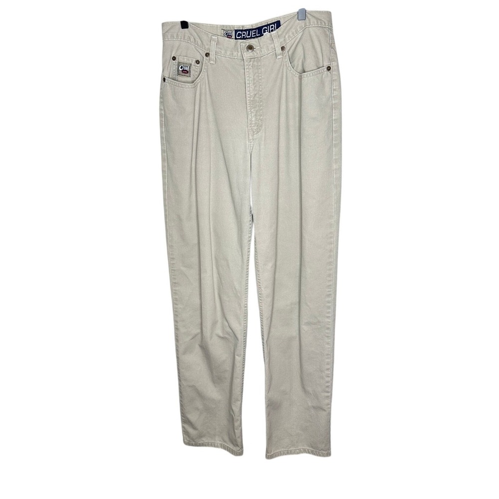 Vintage Cruel Girl Jeans Womens 11 Long Cream Off White High Rise Straight Rigid